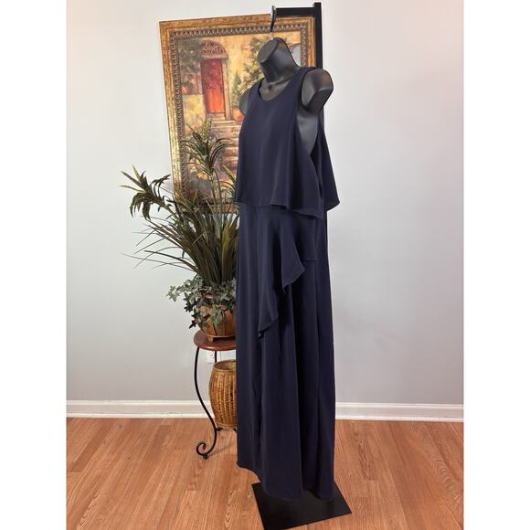 ASOS Bridesmaid's Maxi Dress Womens 12 Navy Lagenlook Fairy Goth Y2K Cape Top - Picture 6 of 15